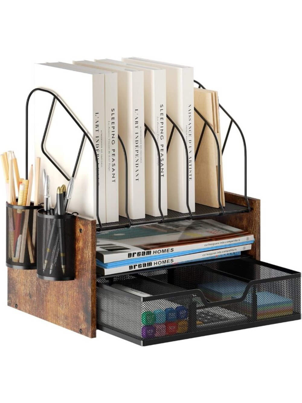 Stylish Desk Organizer with Drawer & Vertical File Holder - Office Accessories